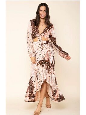 NWT RAGA x Free People Congo Multi Print Ruffled Wrap Midi Skirt S Boho Festival